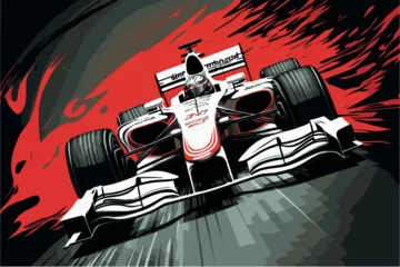 Door stickers F1 Formula one racer. Vector art of fast racing car. F1 driver competing at high speed. Isolated concept art of automobile race on circuit. Championship for the win. Grand winner in his vehicle poster.