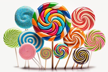 lollipops of candy on a white background. Generative AI