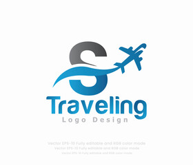 Letter S travel logo and airplane logo.