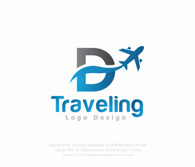Letter D travel logo and airplane logo.
