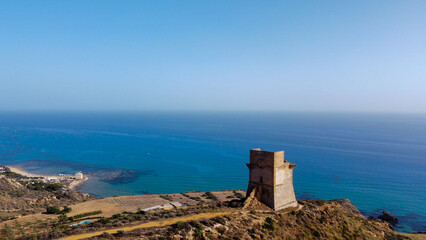 Fototapeta na wymiar Drone view on a tower in Sicily