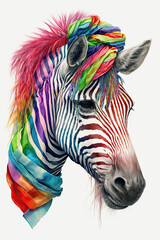 Zebra wearing Bandana, Psychedelic Illustration. Generative AI