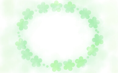 花柄の楕円フレーム・若草色-ふんわり水彩画テクスチャ イラスト素材 色違い・差分有