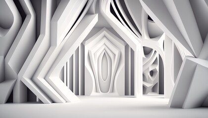Beautiful abstract architecture background. 3D white intricate room. Modern Geometric Wallpaper. Futuristic Design. Textured background for presentation