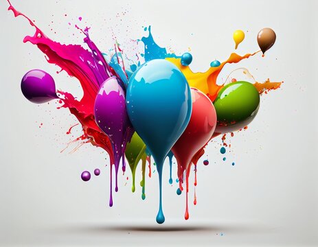 Colorful balloons splash, generative ai