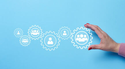 Personnel and hand icons, human resource management concept, team performance improvement and leadership