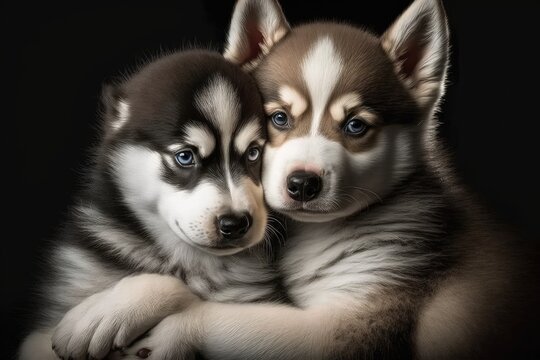 Friendship like this Siberian husky portrait lasts a lifetime. Husky Dog Puppies. Generative AI