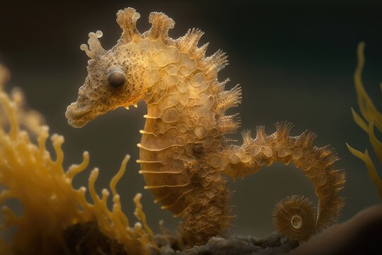 Denise's pygmy seahorse (Hippocampus denise) pregnant. Generative AI