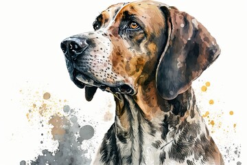 Illustration of a dog painted in watercolor for use in digital clip art. Generative AI