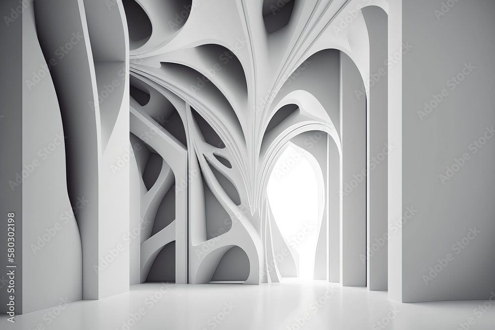 Poster minimal white geometric background. 3d illustration generative ai