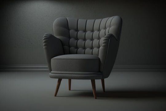 Gray chair for waiting in office mockup. Perspective. Black background. 3d illustration. Generative AI