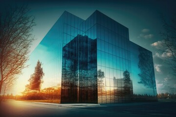 Fototapeta na wymiar Glass office building facades. Generative AI