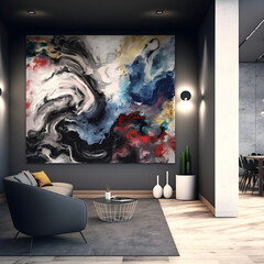 Modern interior design with artwork canvas on wall AI generated