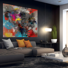 Modern interior design with artwork canvas on wall AI generated