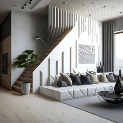 Modern interior design with artwork canvas on wall AI generated