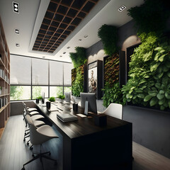 Modern interior office design with plants and natural light AI generated