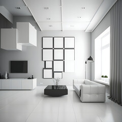 Modern interior design calm forest and seaside AI generated