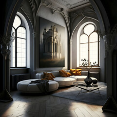 Modern interior design calm forest and seaside AI generated