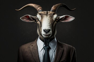 Portrait of a Goat dressed in a formal business suit, generative ai	