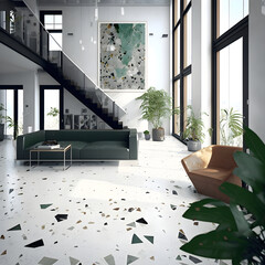 Modern interior design calm forest and seaside AI generated