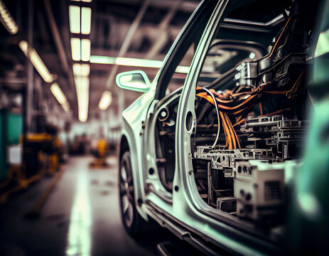 Inside modern car factory, generative ai