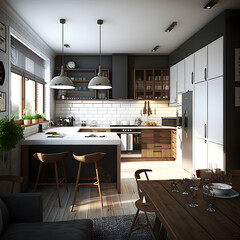 Modern interior kitchen design natural light AI generated