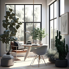 Modern interior office design with plants and natural light AI generated
