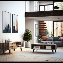 Modern interior design calm forest and seaside AI generated