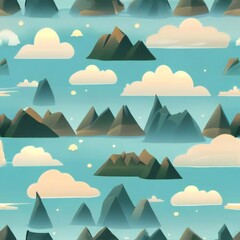Seamless Mountain and Clouds Wallpaper Texture - Generative A.I. Art