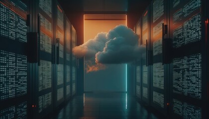cloud technology data storage system ., white cloud in server room. Generative AI - obrazy, fototapety, plakaty