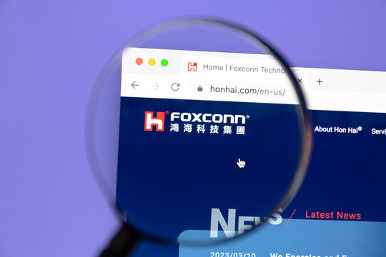 Ostersund, Sweden - Mars 12, 2023: Foxconn  homepage on a computer screen.Foxconn internationally, is a Taiwanese multinational electronics contract manufacturer.