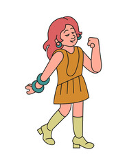 A young woman is dancing. Cheerful doodle character. Vector bright illustration.