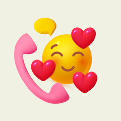 Love and feelings concept. Yellow ball with face and heart. Emotion expression collection. Love, heart and romantic. Fall in love. Love talk