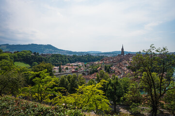 Bern, Switzerland - July 23, 2022 - View of the city of Bern from Rosengarten Park.