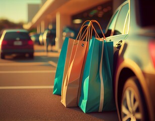 Shopping bags at the parking lot, generative ai
