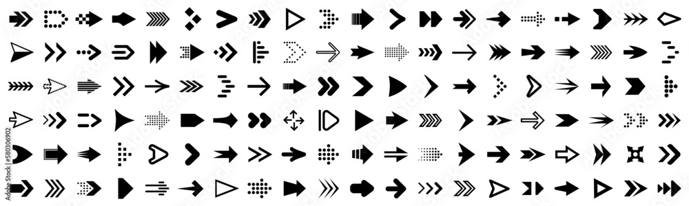 Poster Set arrow icons. Collection different arrows sign. Black vector arrows cursor direction icons – stock vector