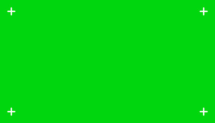Green chroma screen background with tracking markers VFX motion, video footage replacement tracking markers element, green screen backdrop template with camera trackers on green background – vector - obrazy, fototapety, plakaty
