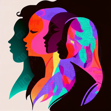 silhouette of women's diverse faces. March 8 International Women's Day and the feminist movement, freedom and struggle for women's rights, vectorization