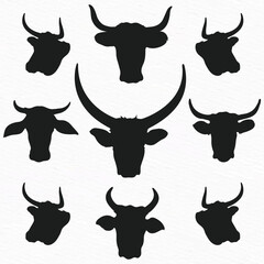 Vector cow head silhouette black and white cows icons set - obrazy, fototapety, plakaty