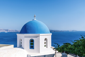 Fototapeta na wymiar Blue Dome in Oia. Santorini, Greece.