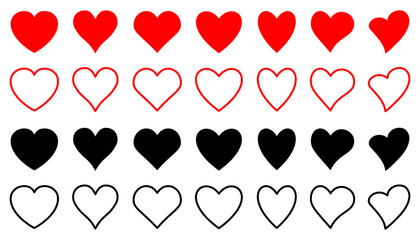 Set of hearts icon, collection heart variations signs red and black- stock vector