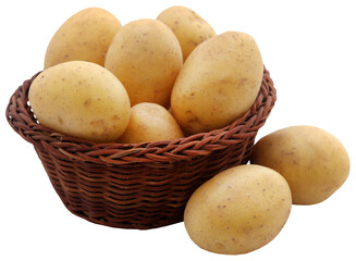 Fresh whole potatoes in a basket