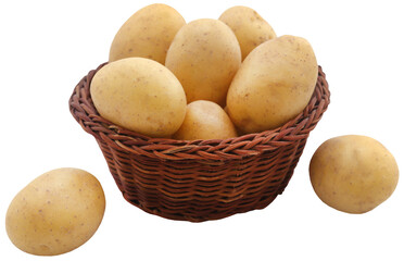 Fresh whole potatoes in a basket