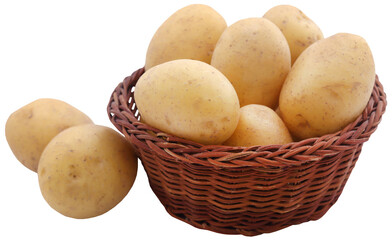 Fresh whole potatoes in a basket