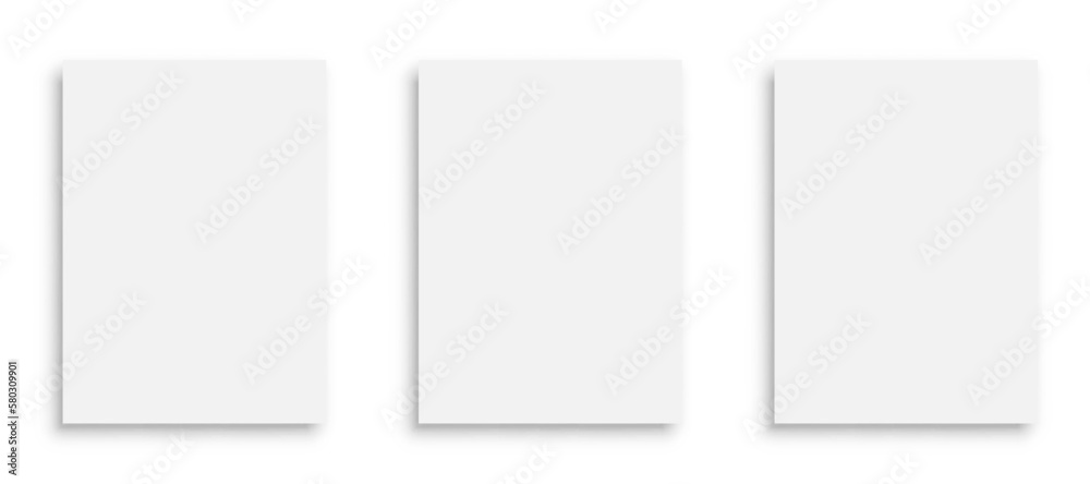 Poster set white papers template mockup with shadows, white posters with shadow a4 format mockup, blank pap