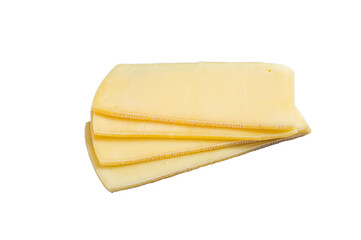 Uncooked Raclette Swiss cheese slices.  Isolated, transparent background