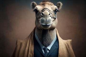 Portrait of a camel in a formal business suit, generative ai	