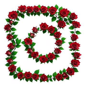 Instagram logo made of red roses and green leaves, on white background. Camera icon composed of blooming flowers. Generative AI