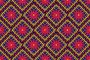 Gypsy pattern tribal ethnic motifs geometric vector background. Doodle gypsy geometric shapes sprites tribal motifs clothing fabric textile print traditional design with triangles
