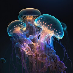 Fantasy Glowing Jellyfish, Underwater Creature, Abstract Jelly Fish, Generative AI Illustration